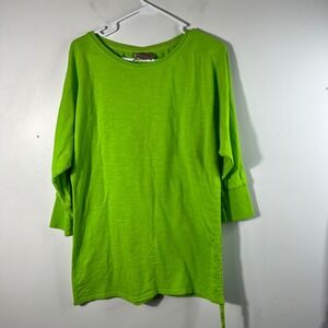 Womens Artisans Slub Cotton Side Cinch Tie 1/2 Sleeve Tunic Top Green L